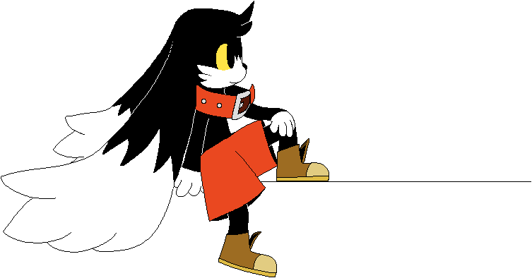 Klonoa sitting on a ledge, with a hand on his knee and right leg dangling from the viewer's side.
