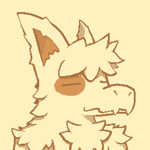 Bust pixel art portrait of Sundae as a furred dragon. His eyes are closed with a relaxed look on his face.