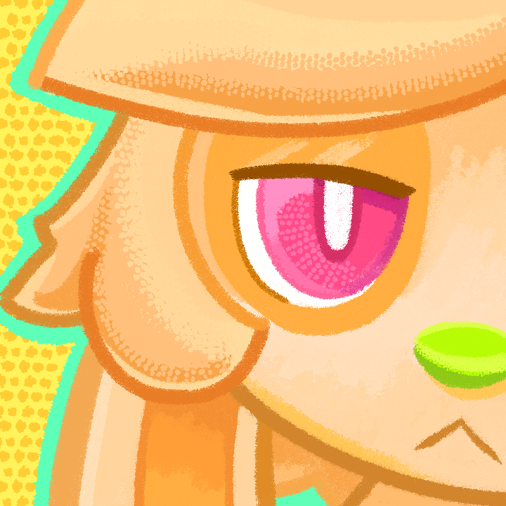 Front-facing portrait of Sundae focused on the right side of his face. He looks vibrant and has glossy features. His hair, nose, eye and eyelid are particularly shiny.